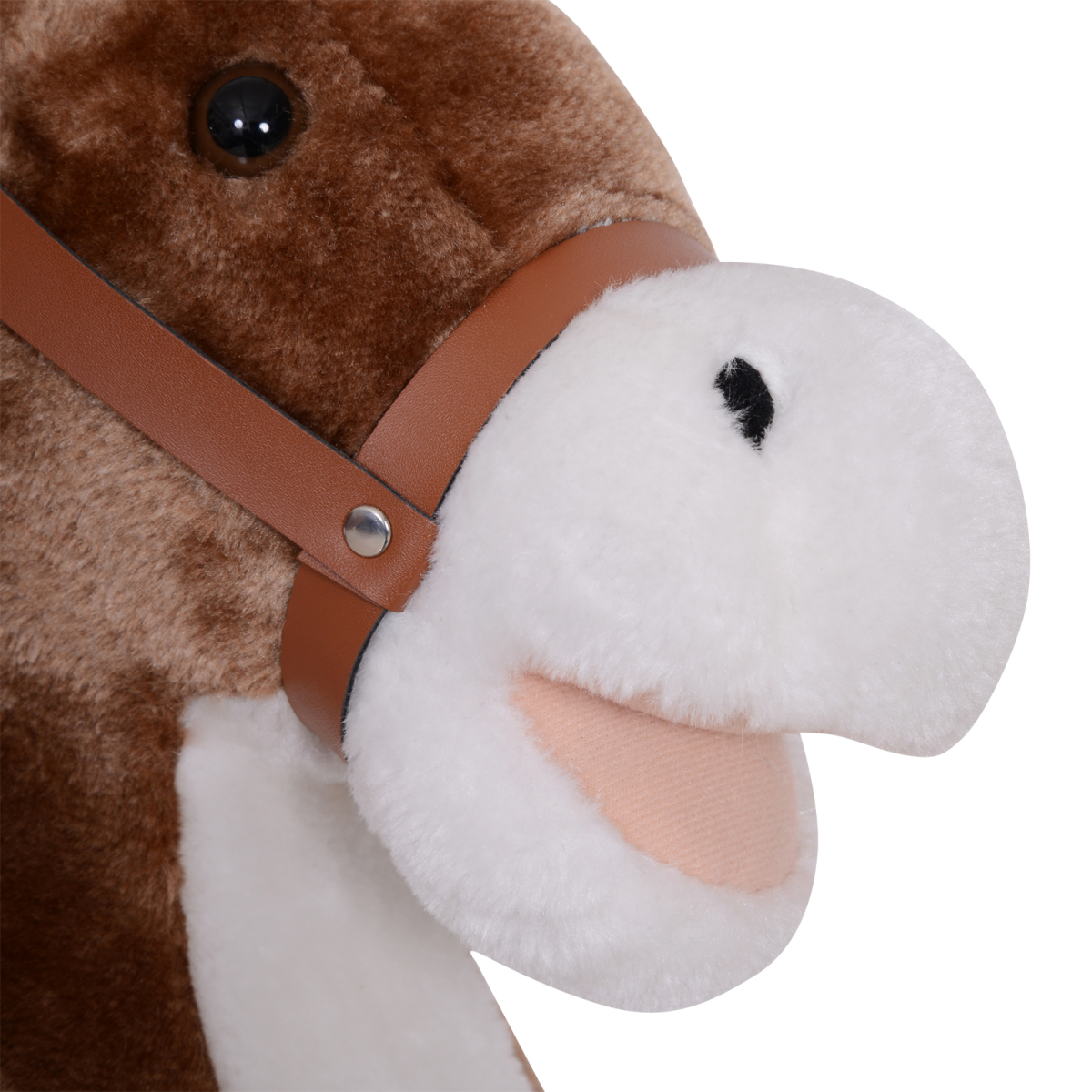 HOMCOM Kids Rocking Horse in Plush & Wood with Easy-Grip Handles and Footrest – Ride-On Rocker for Ages 3+