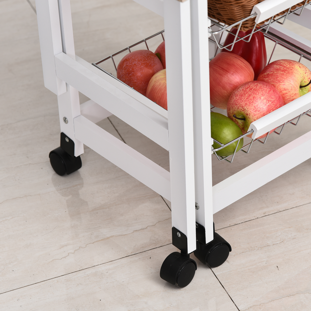 HOMCOM Extendable Drop Leaf Kitchen Island Trolley with Storage Shelves & Cabinet – White