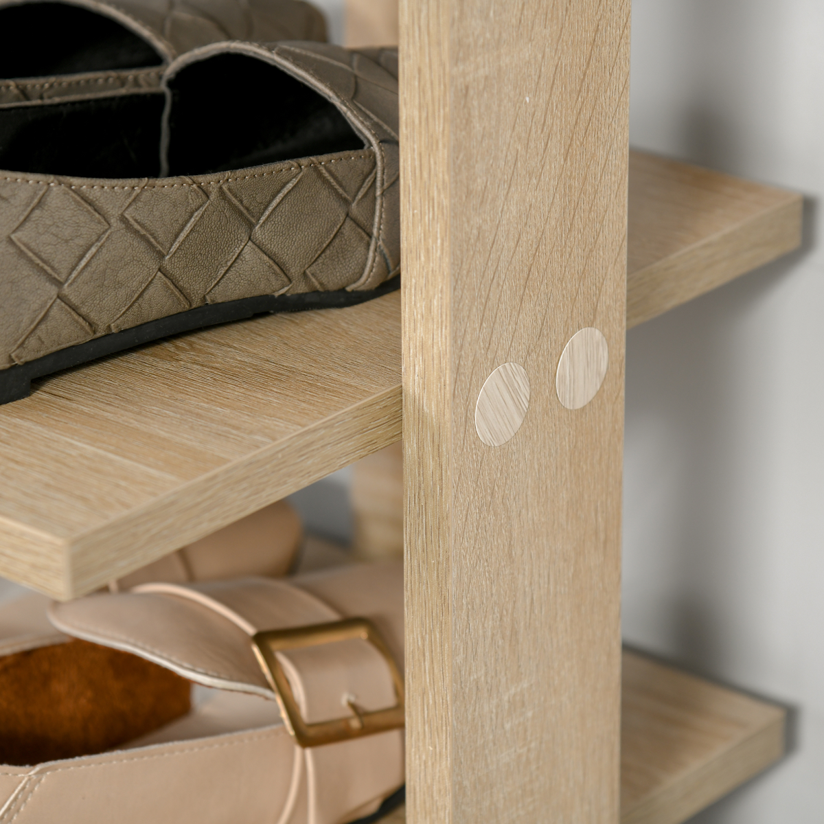 7-Tier Wooden Shoe Rack Display Shelf – Slim Vertical Hallway Storage, Oak