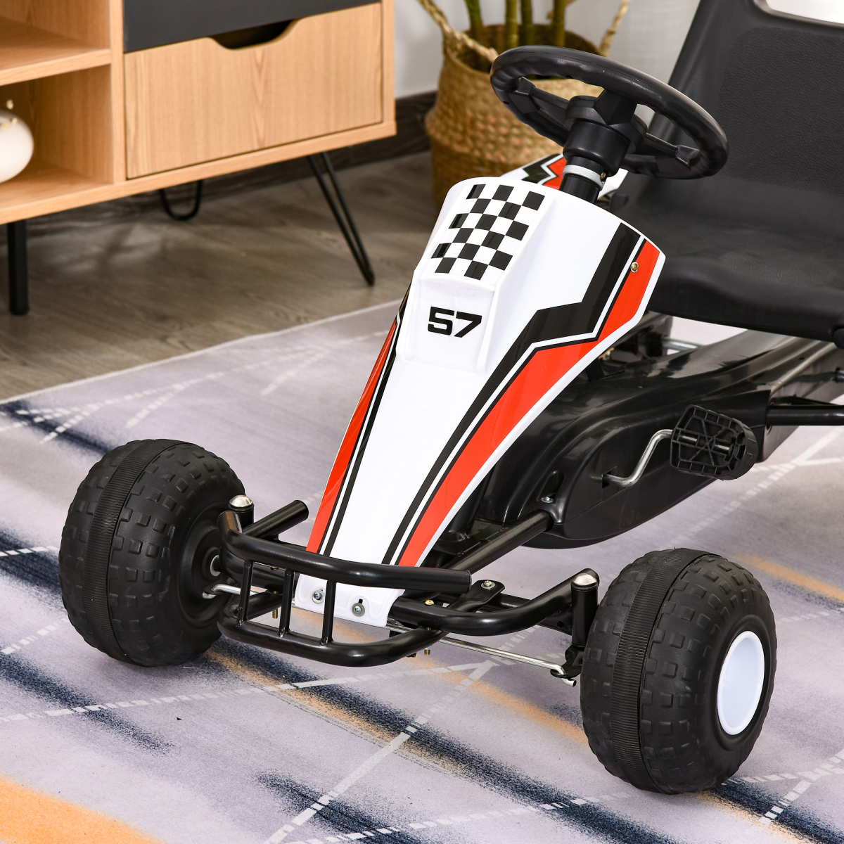 Kids Racing-Style Pedal Go Kart with Gear Shift, Hand Brake and Adjustable Seat – Ride-On Racer