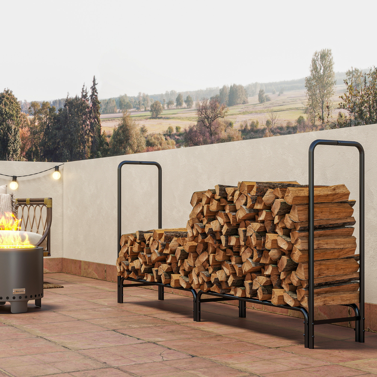 Outsunny Metal Firewood Rack with PE Cover, 0.6m³ Capacity – Outdoor Log Store, Dark Green