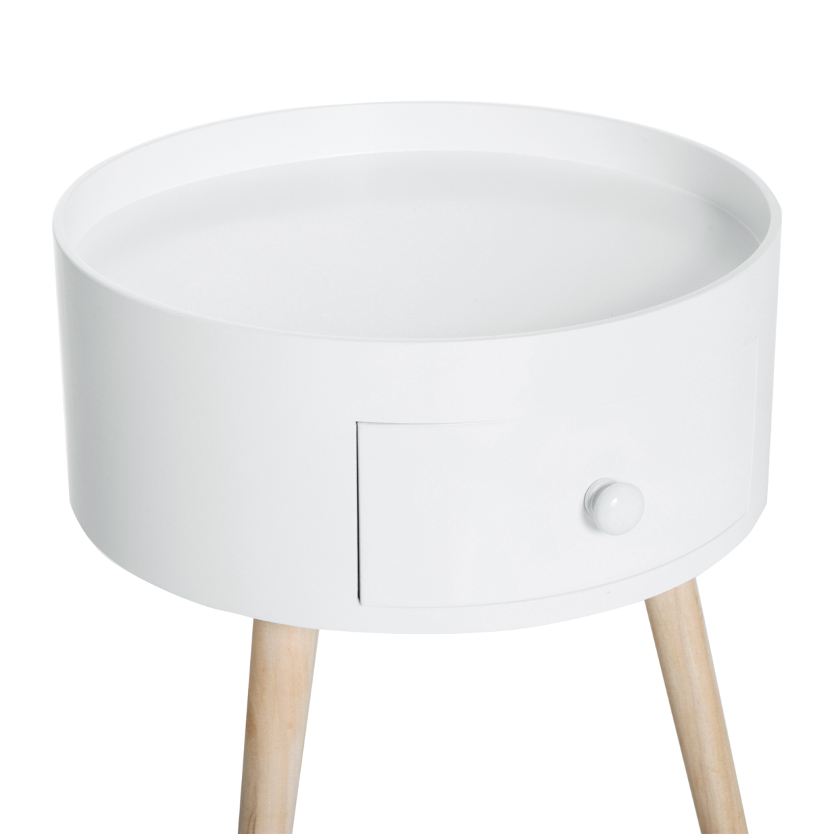 HOMCOM Round Coffee Table with Pull-Out Drawer and Wooden Legs – Living Room & Office Side Table, White