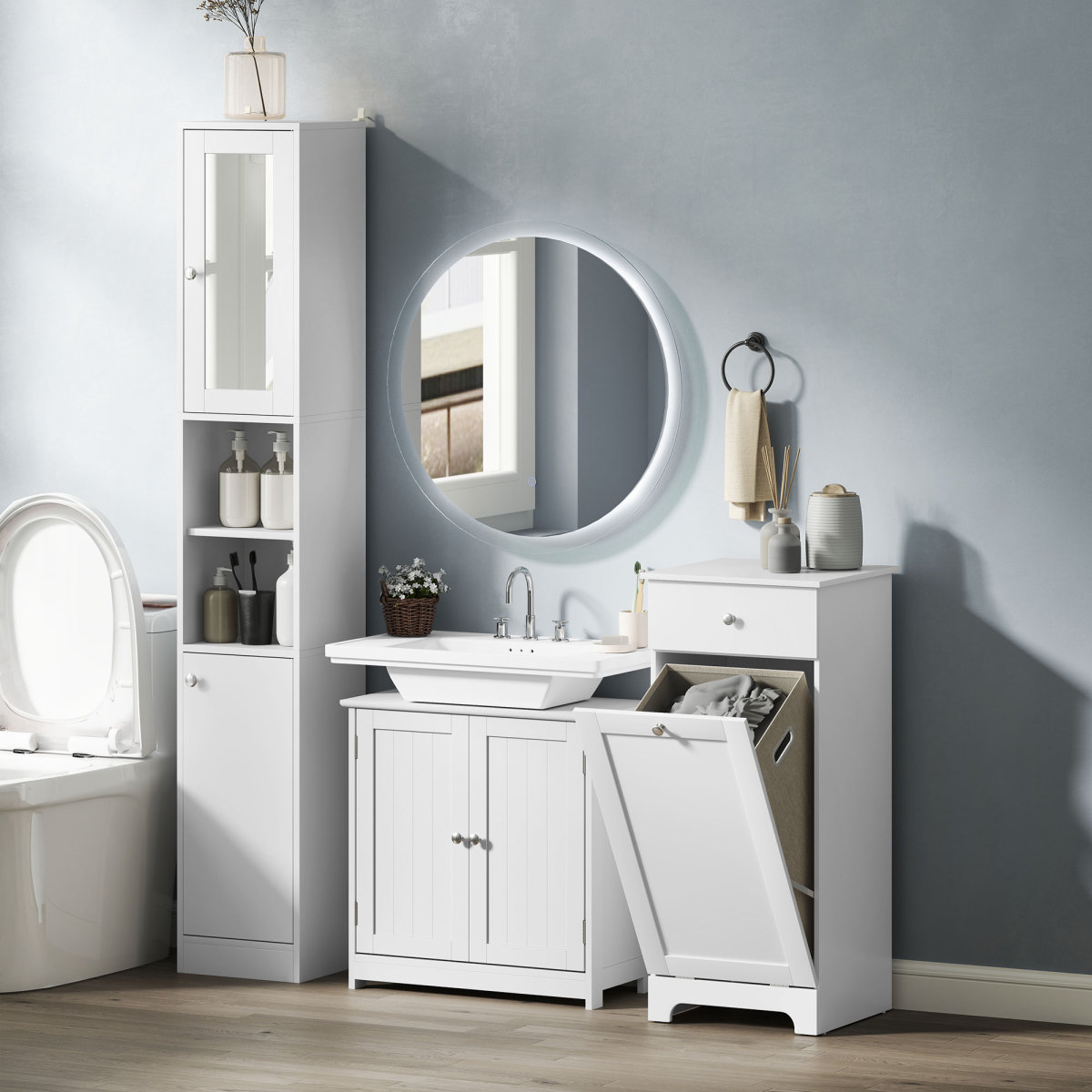 kleankin Tall Bathroom Tallboy Cabinet with Mirror & Shelves – Space-Saving Corner Storage
