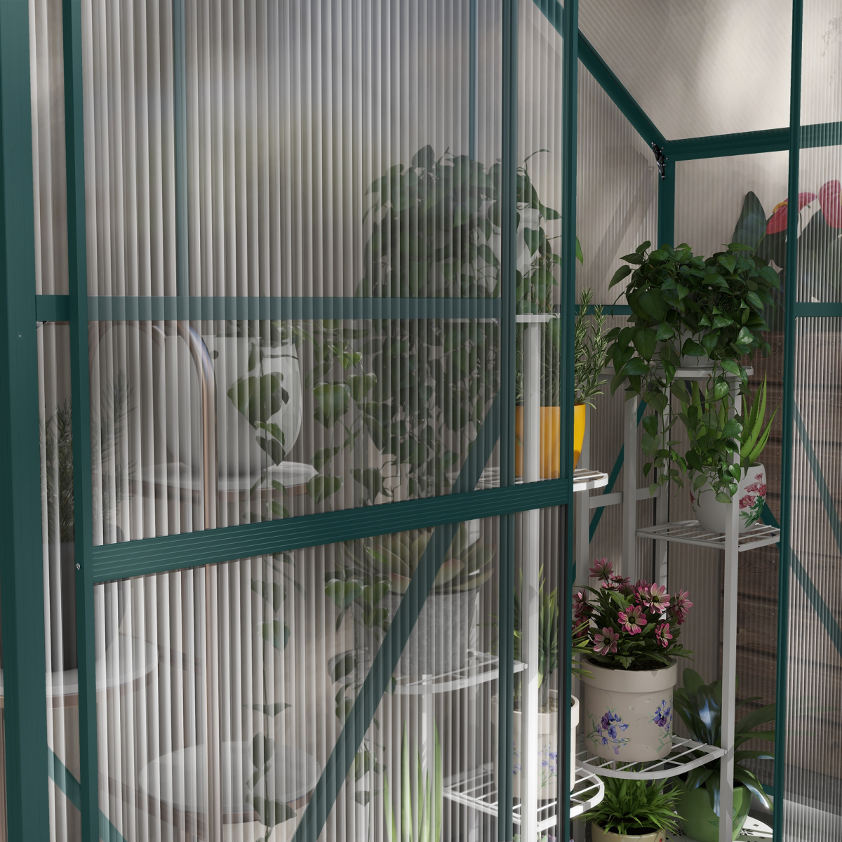 Outsunny 6 x 2.5ft Polycarbonate Greenhouse with Aluminium Frame & Sliding Door – Adjustable Vent, Green