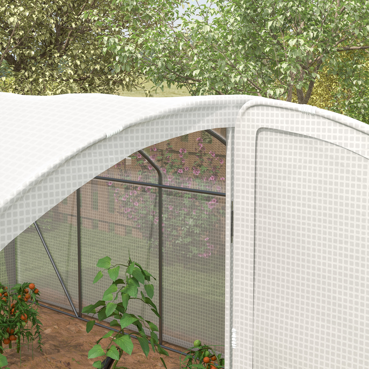Outsunny 4 x 3 x 2m Polytunnel Greenhouse with Hinged Door & UV PE Cover – Galvanised Steel Frame, White