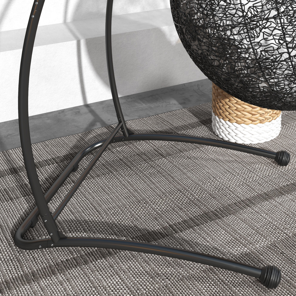 Outsunny C-Shape Metal Hammock Chair Stand with Spring Buckle – Steel Frame, 150kg Capacity, Black