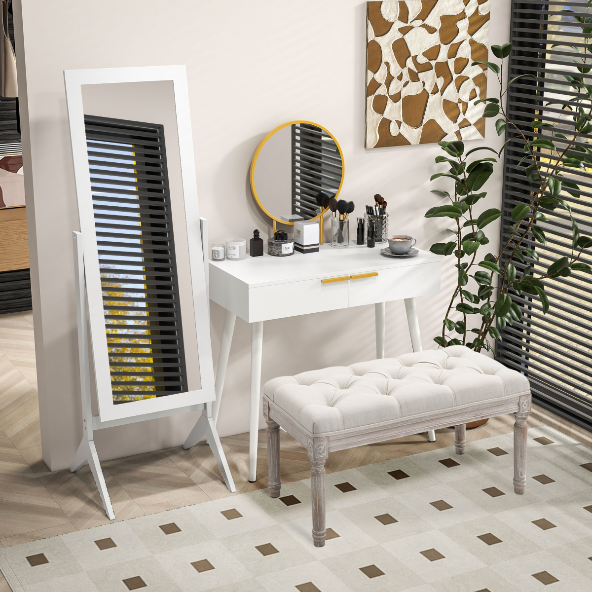 Tall Freestanding Dressing Mirror with Adjustable Tilt White