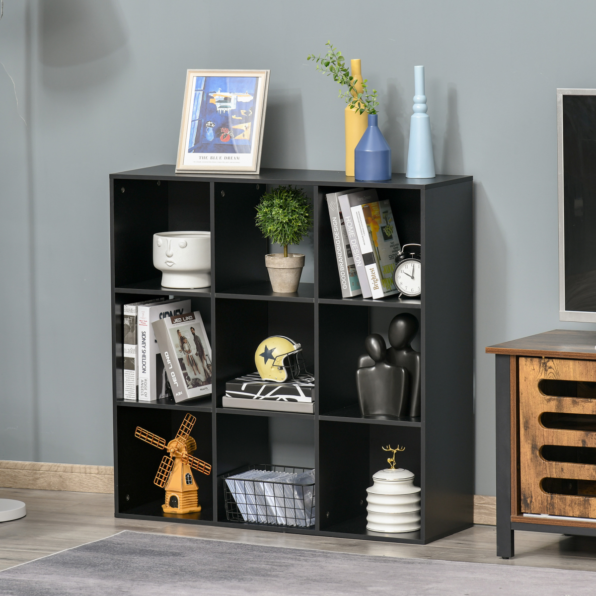 9 Cube Storage Cabinet Bookcase – Bookshelf Organiser for Home, Office or Study, Black