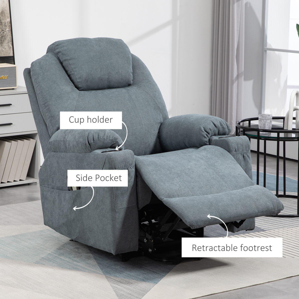 HOMCOM Lift Chair with Vibration Massage & Heat, 45° Lift and Recline – Riser Recliner, Grey