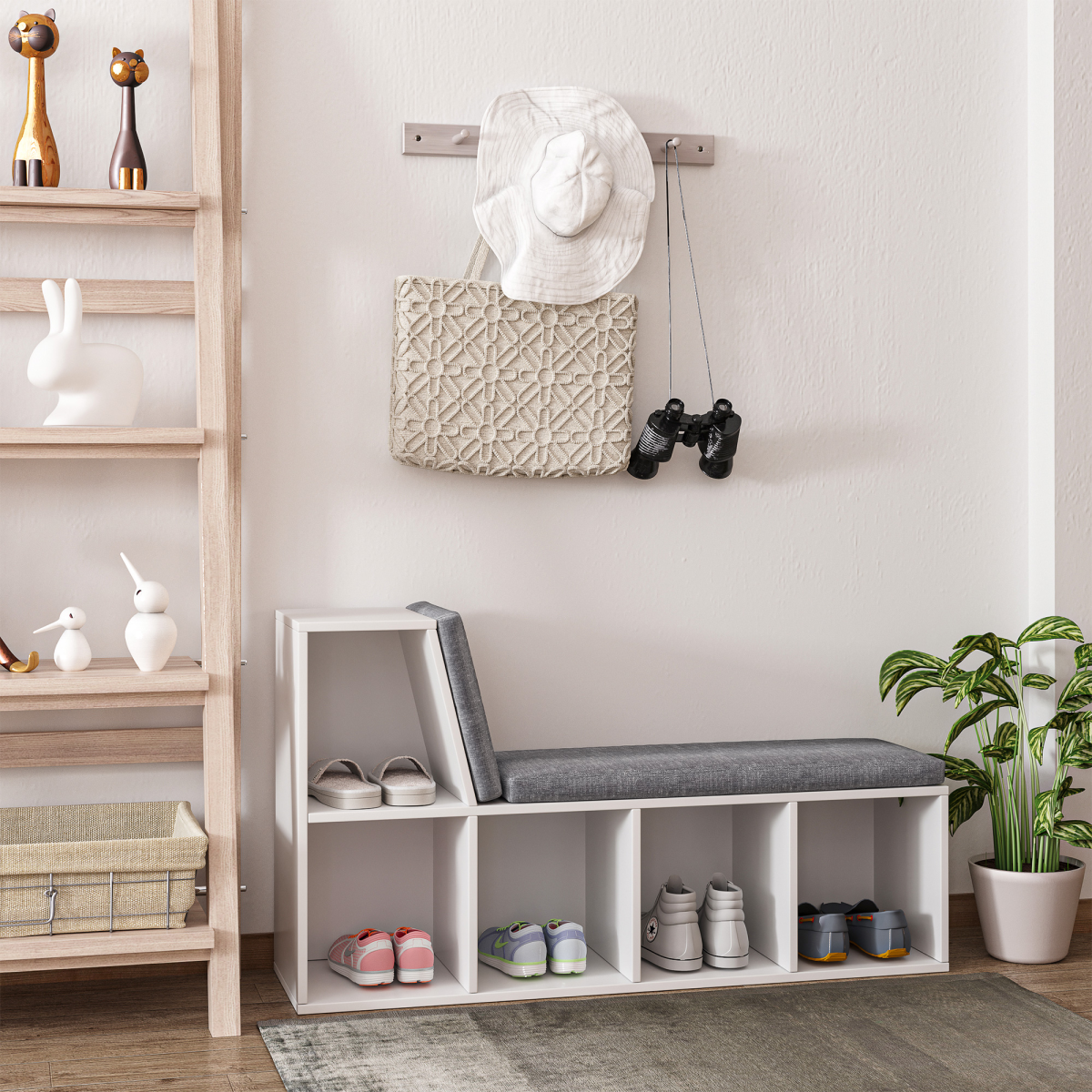 2-Tier Modern Bookcase with Removable Cushions – Storage & Bench Seat for Offices and Kids' Rooms, White