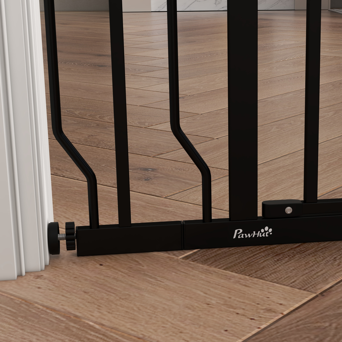 PawHut Wide Pressure-Fit Dog Gate with Door, 75–95cm Adjustable – Stair and Doorway Pet Barrier, Black