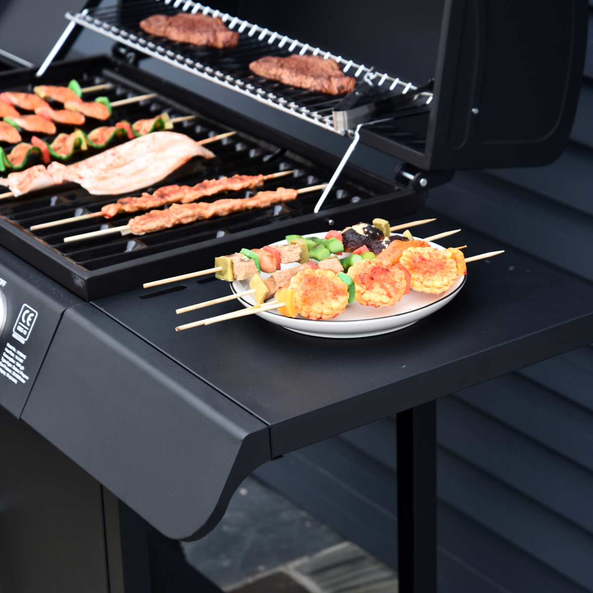 Outsunny 4+1 Burner Gas BBQ Grill with Side Burner, Thermometer & Storage Cupboard – Wheeled Steel Barbecue, Black