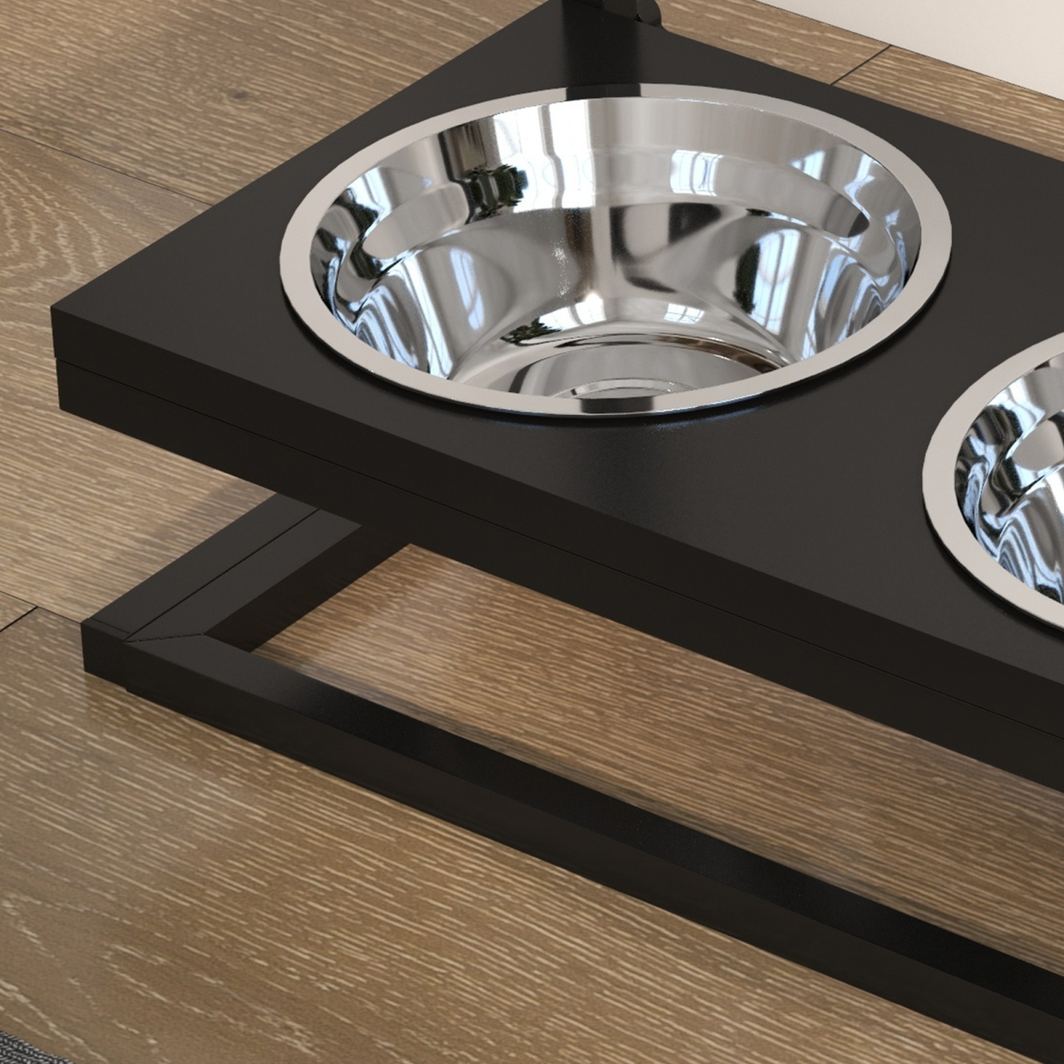 PawHut Raised Dog Bowl Stand with Two Stainless Steel Bowls – Adjustable Height Feeder, Black