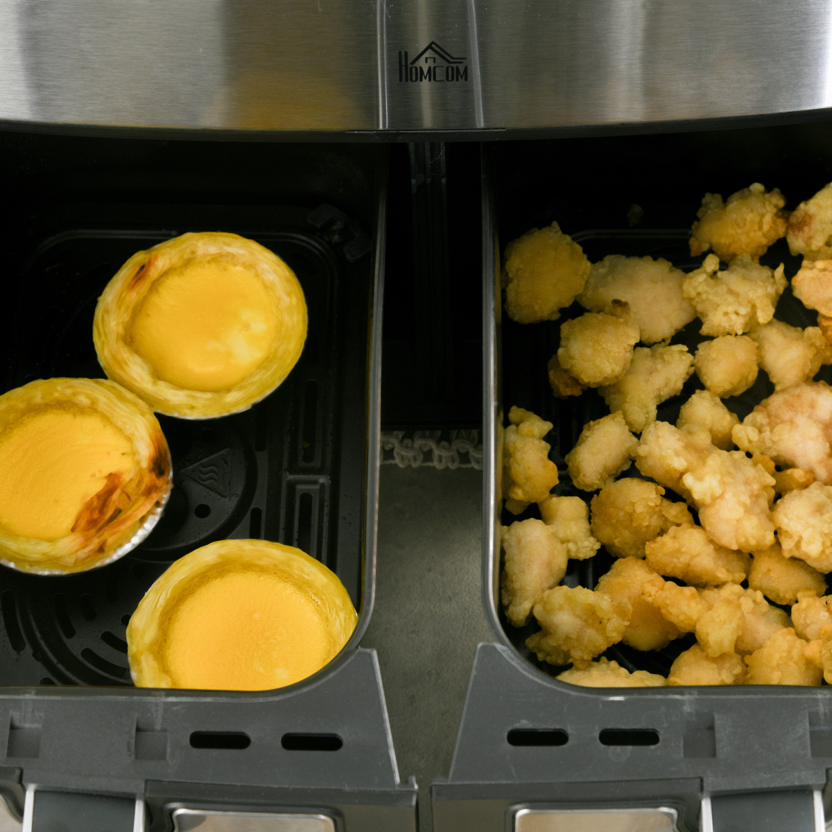HOMCOM 8L Dual Basket 10-in-1 Air Fryer with Sync Cook and Sync Finish, 2400W – Oil-Free Cooking