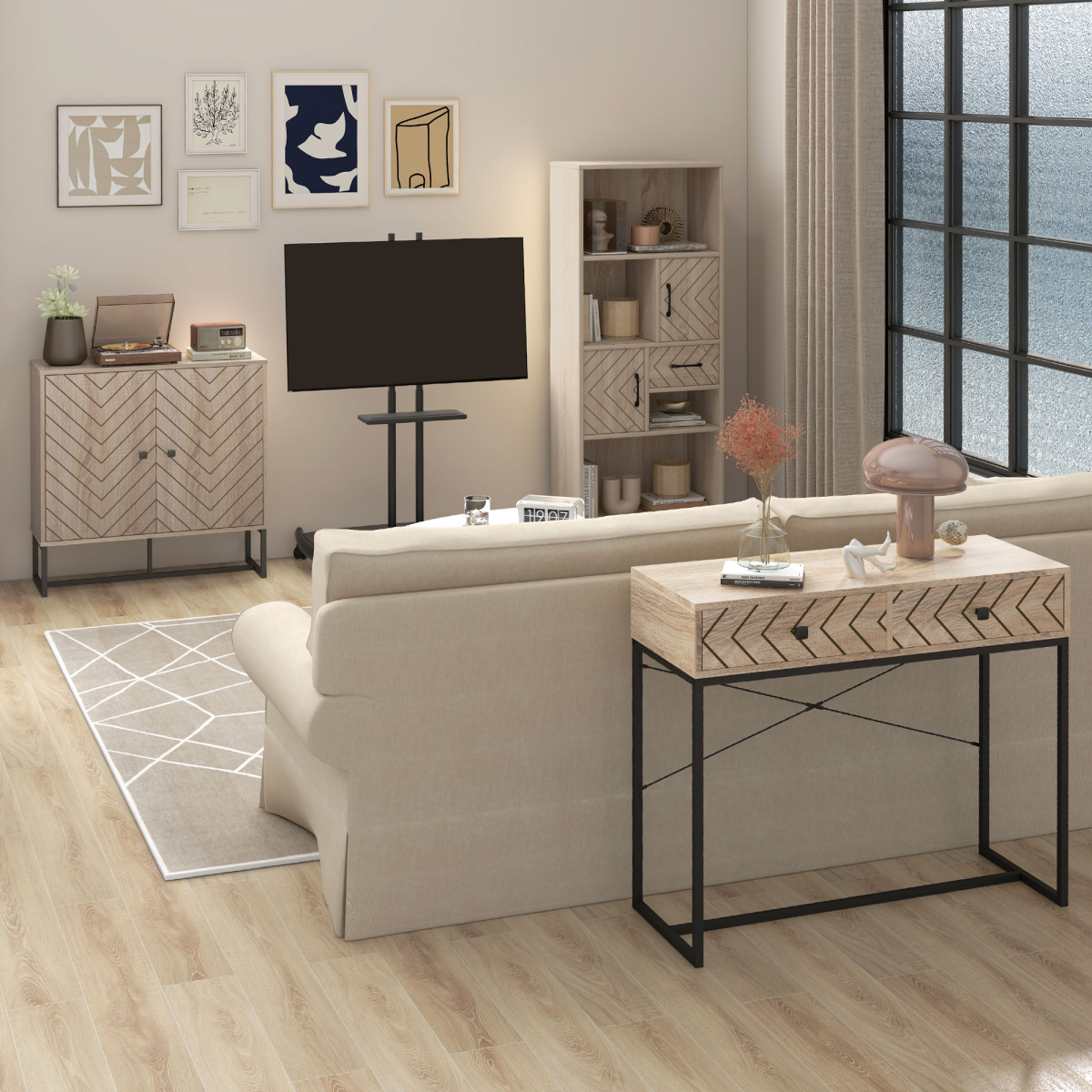 Embossed Arrow Storage Cabinet with Adjustable Shelf, Metal Frame & Handles – Versatile Home Storage