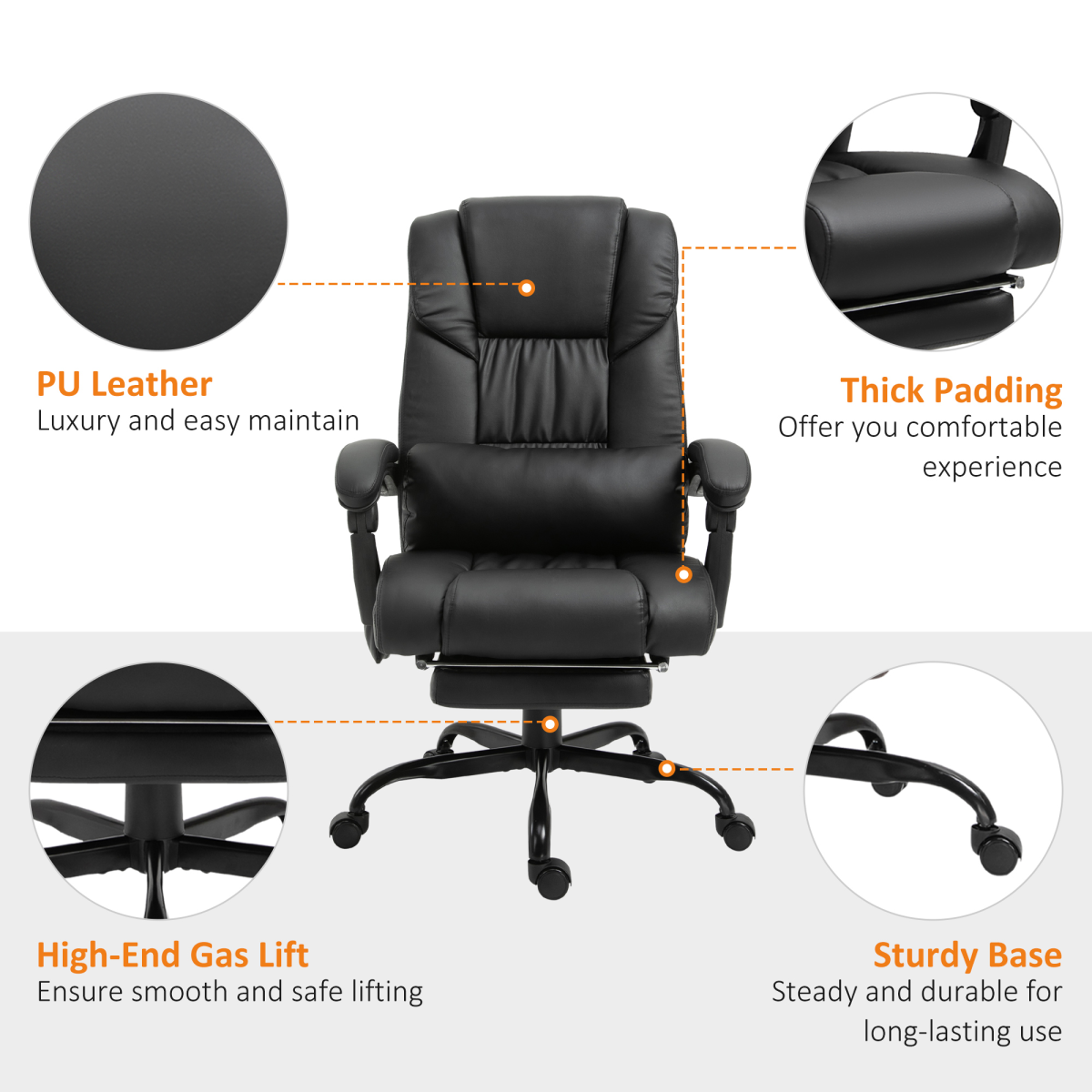 6-Point Massage Racing Office Chair with Remote Control – Padded PU Leather, Adjustable Backrest
