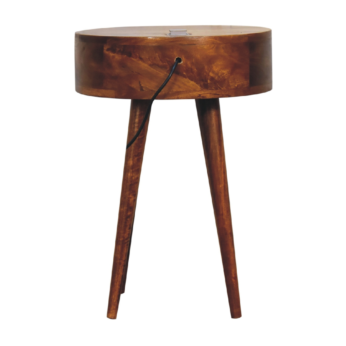 Artisan Furniture Solid Wood Chestnut Bedside Table with Drawer & Brass Knob – Rounded Edges, Dark Brown