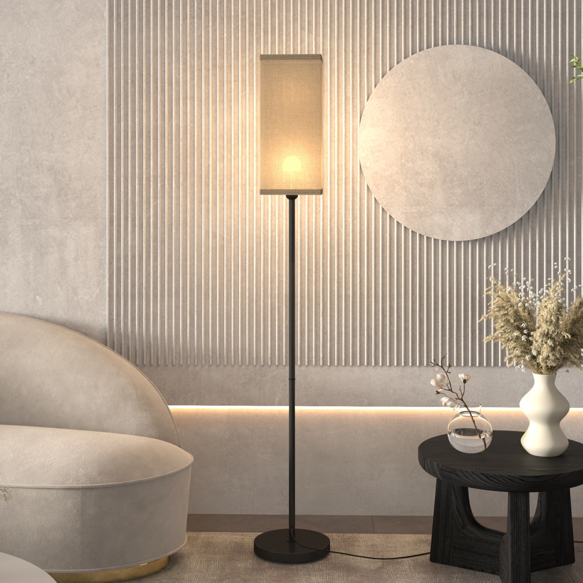 HOMCOM Linen Shade Standing Floor Lamp – Black