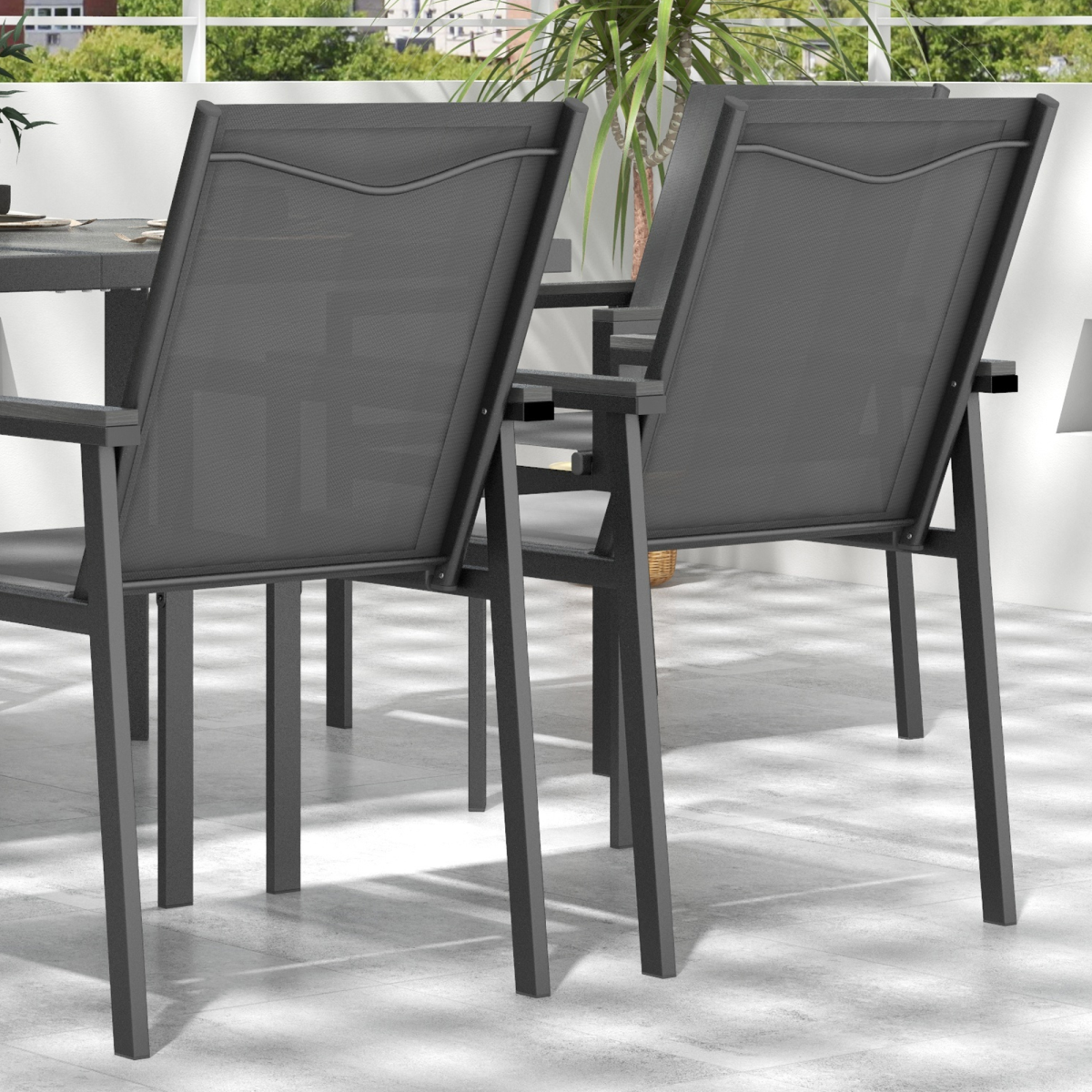 Outsunny 7-Piece Garden Dining Set with Tempered Glass Table and 6 Mesh Chairs – Patio Furniture, Grey