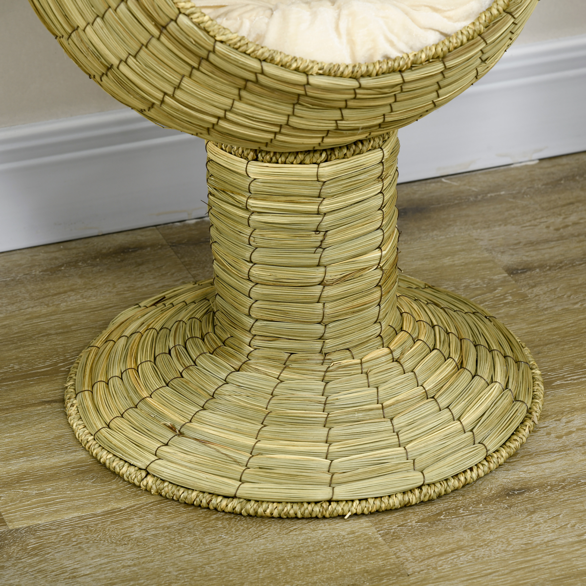PawHut Raised Cat House with Natural Mat Grass Basket, Cushion and Stand – Detachable Cat Bed, 41 x 69 cm