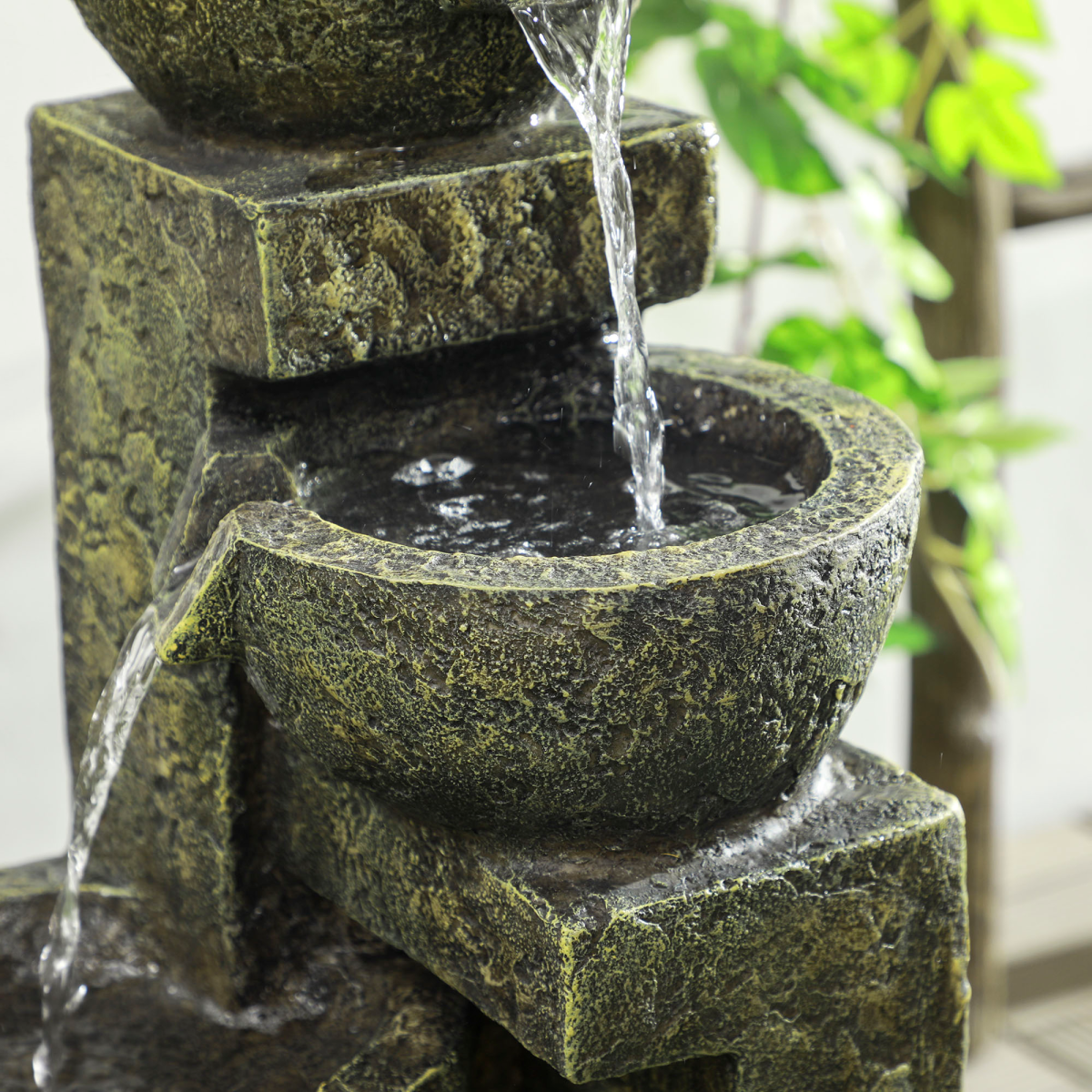 Outsunny 4-Tier Stone-Look Garden Water Fountain with Pump & Adjustable Flow – Cascading Resin Water Feature