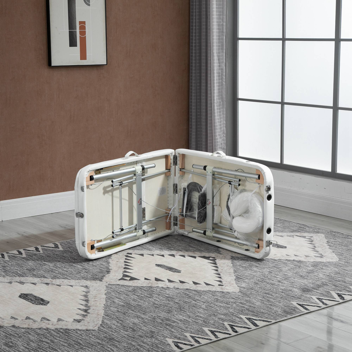 HOMCOM Folding PVC Leather Massage Table with Aluminium Frame & Removable Headrest – Adjustable Beauty Bed