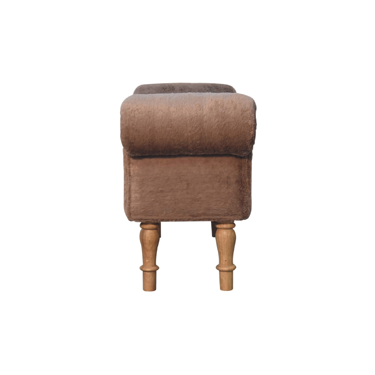 Artisan Furniture Mocha Faux Fur Upholstered Bedroom Bench – Solid Mango Wood Turned Legs, Brown