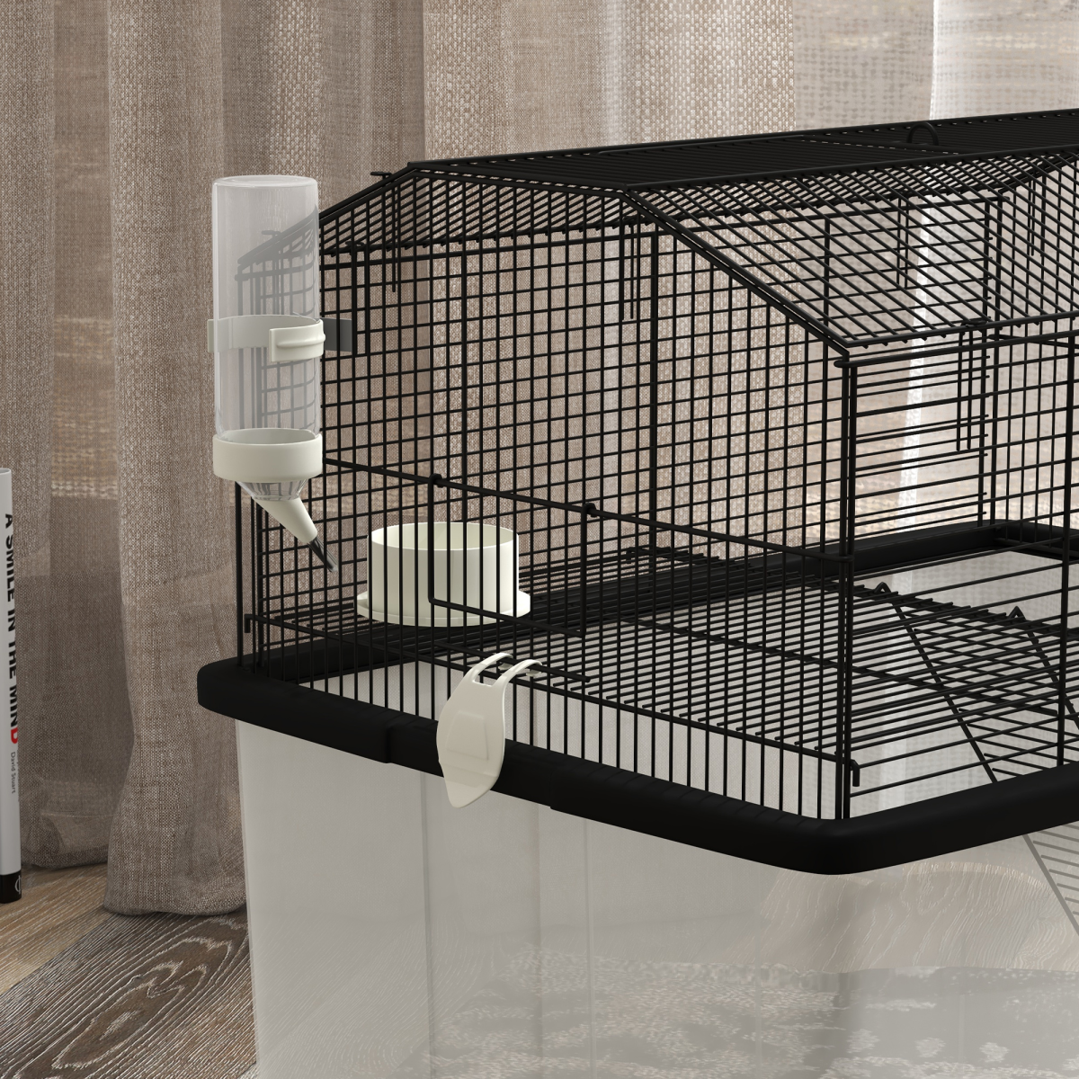 PawHut Two-Tier Hamster Cage with Deep Base, Ramp & Food Dish – Gerbil & Syrian Hamster Home on Wheels, Black