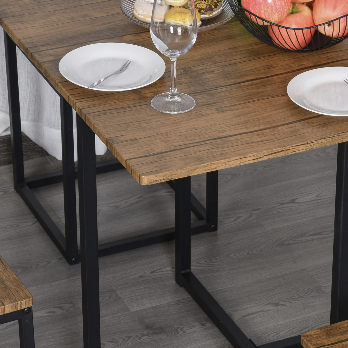 HOMCOM Industrial 5-Piece Dining Set with Table and 4 Stools, Steel Frame – Space-Saving Kitchen Set, Black/Brown