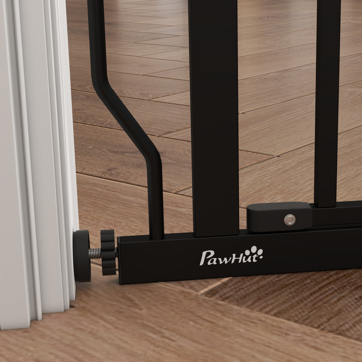 PawHut Wide Pressure-Fit Dog Stair Gate with Door, 75–85cm Adjustable Width, Black