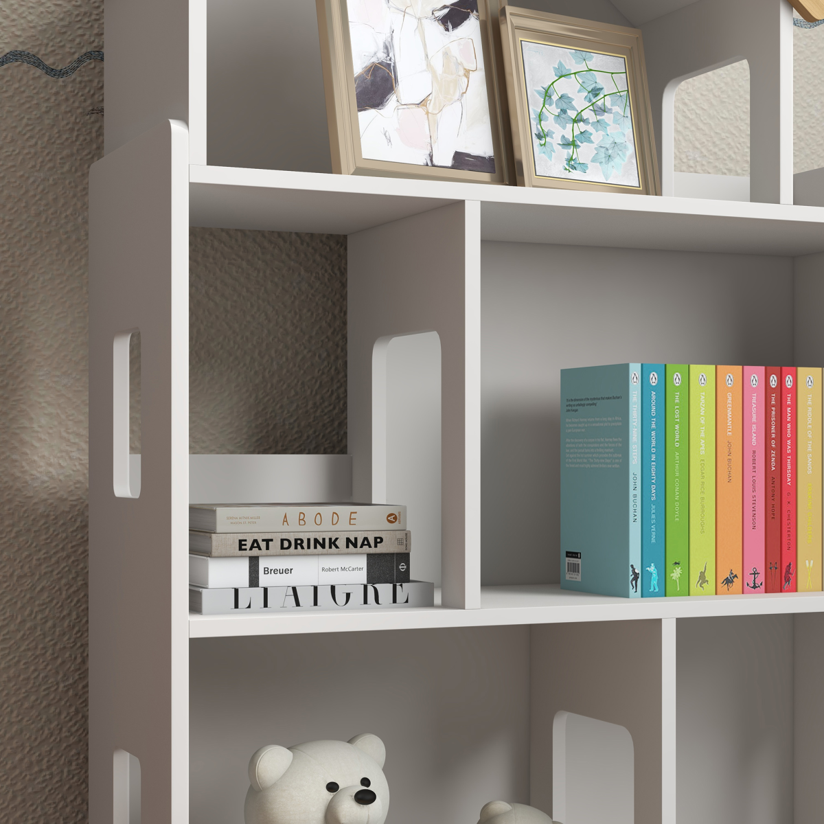 ZONEKIZ 3 Tier Kids Toy Storage Shelf with 6 Cubbies and Solid Wood Feet for Playroom or Bedroom, White