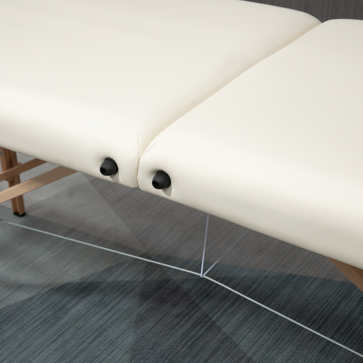 HOMCOM Portable Folding Massage Table with 2 Sections, Wooden Frame & Carry Bag – Spa Beauty Bed, Cream