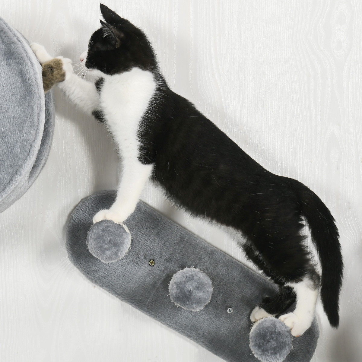 PawHut Four-Piece Wall-Mounted Cat Tree with Platforms, Steps, Perch & Cat House – Climbing Shelves, Grey