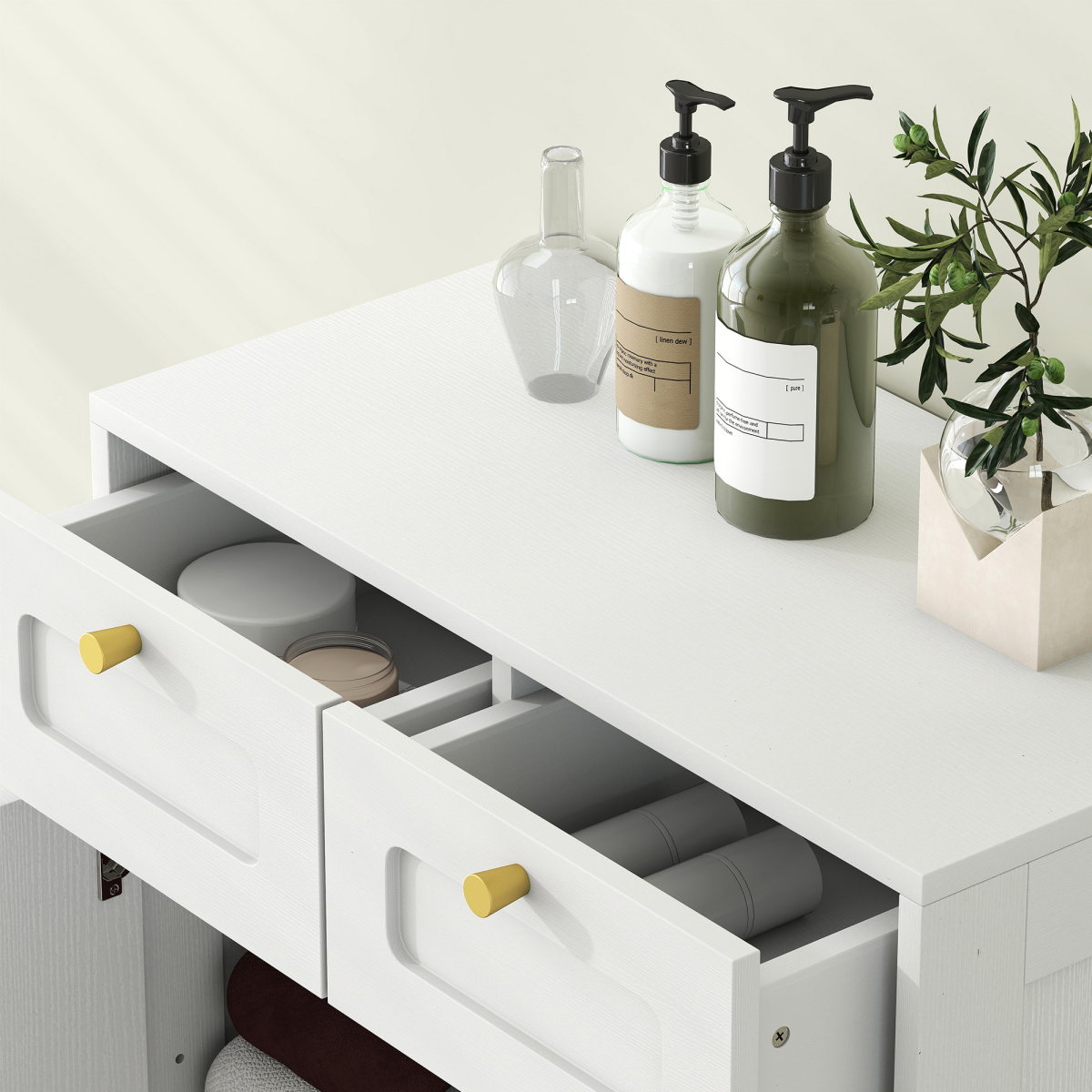 HOMCOM Bathroom Floor Cabinet with 2 Arched Doors, 2 Drawers & Adjustable Shelf – White