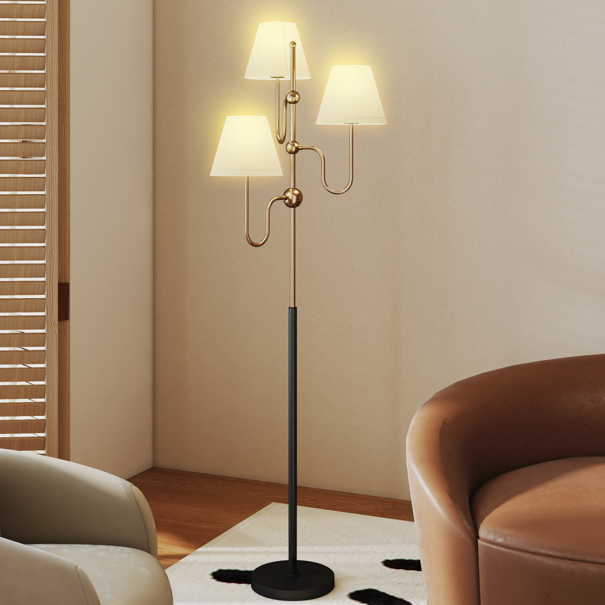 HOMCOM 3-Light Floor Lamp, 165 cm Tall Standing Lamp with Foot Switch