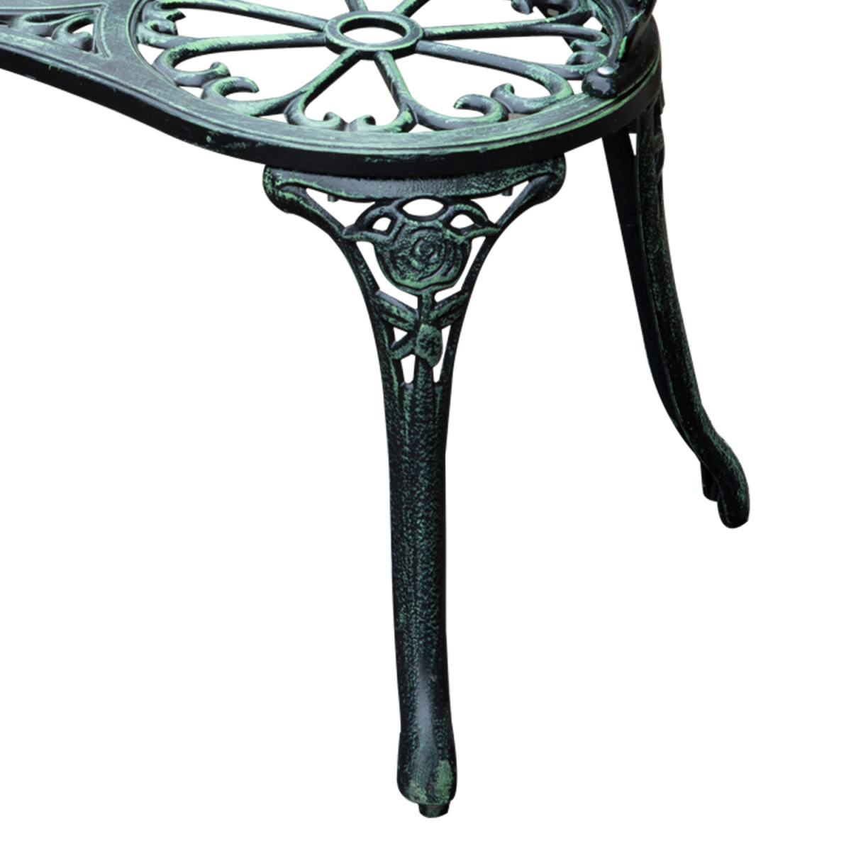 Outsunny Cast Aluminium Garden Bench with Rose Pattern & Curved Seat – Antique Verdigris Patio Chair
