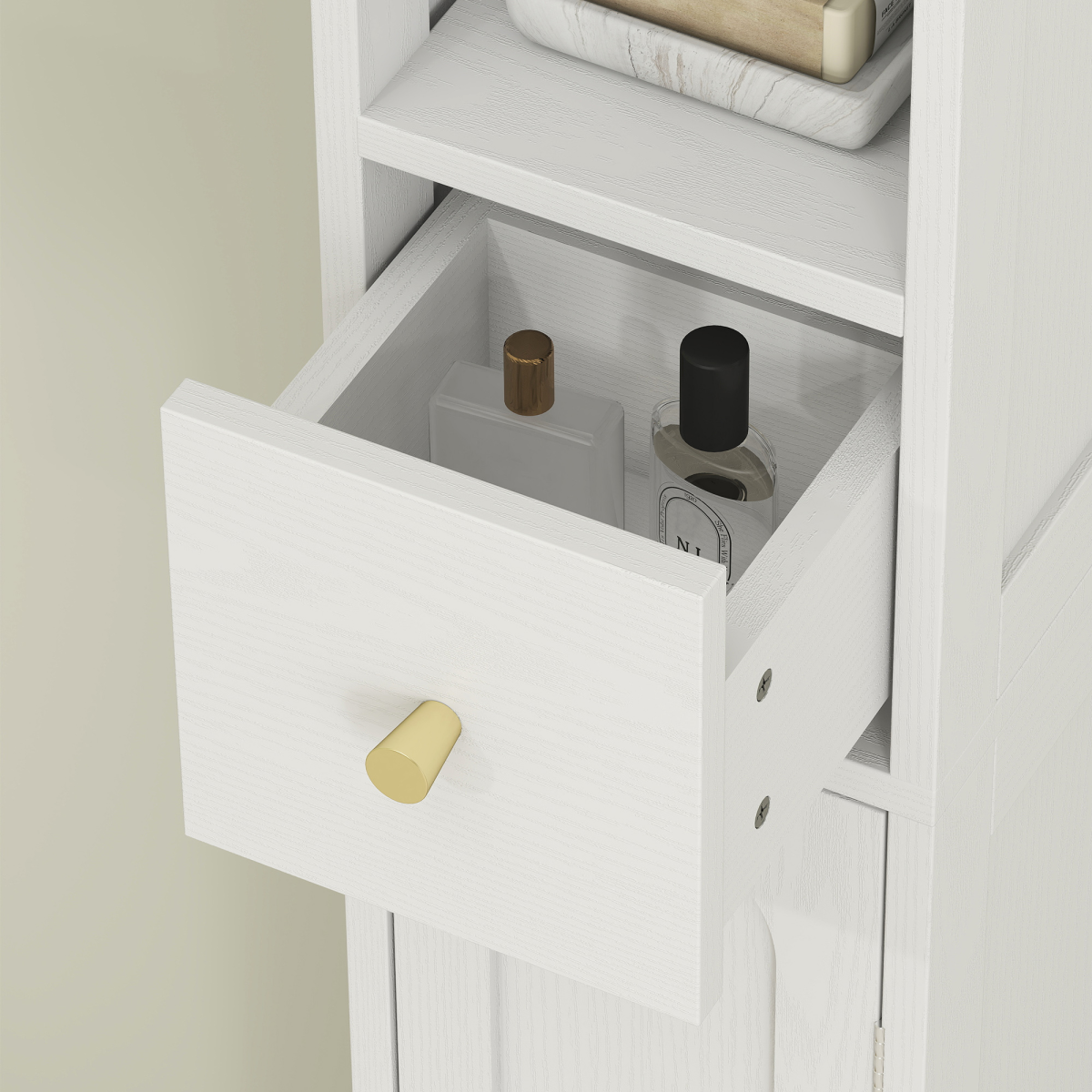 HOMCOM 20cm Slim Bathroom Storage Cabinet with Arched Doors, Drawer & Adjustable Shelves, White