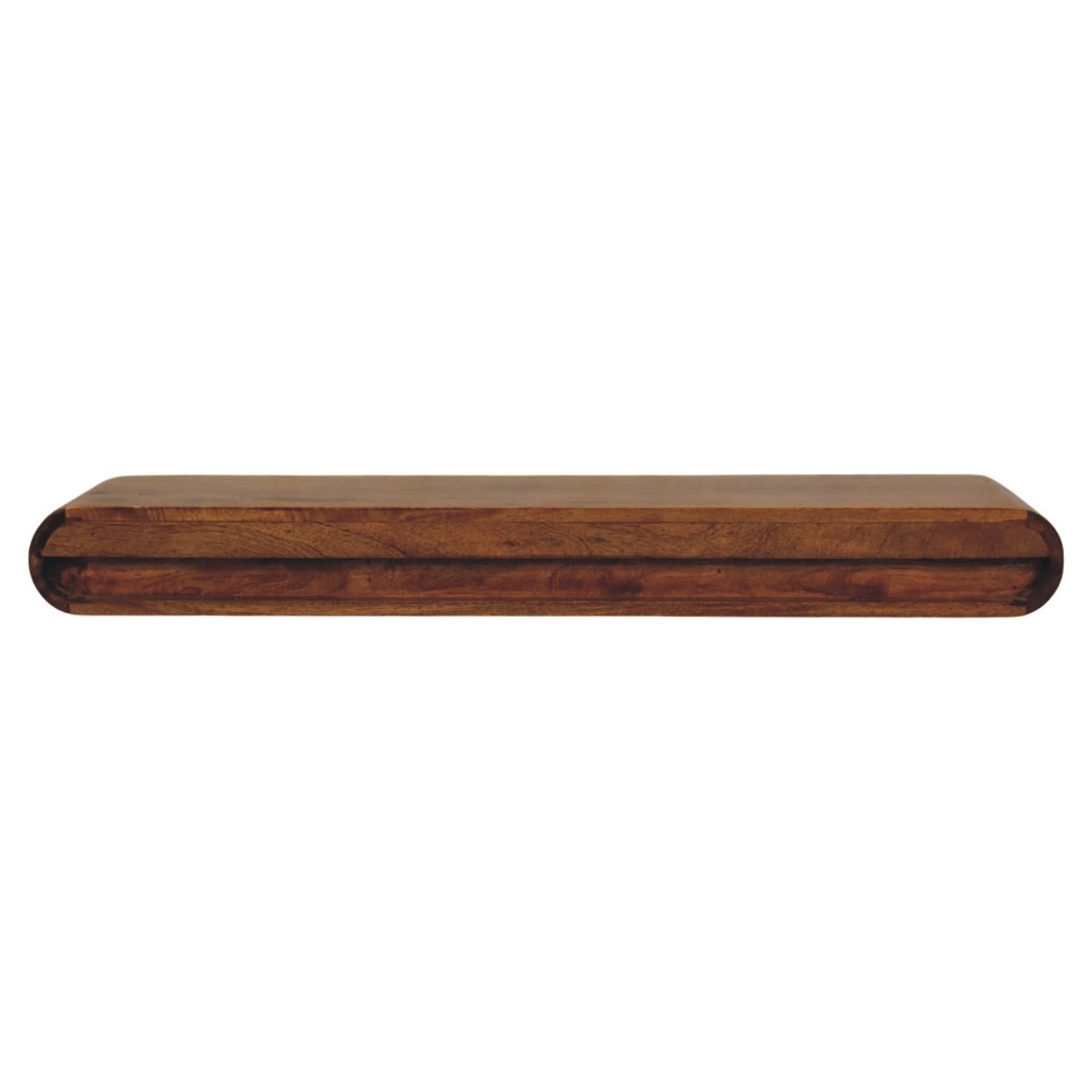 Artisan Furniture Solis Solid Mango Wood Wall-Mounted Console with Hidden Drawers – Curved Edge, Amber Oak
