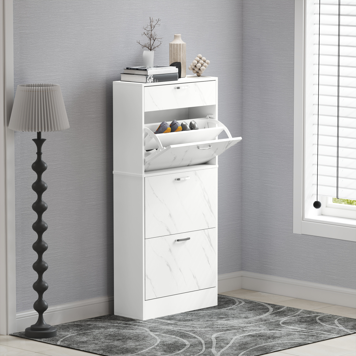 HOMCOM Shoe Cabinet with 4 Drawers for 18 Pairs, Adjustable Shelf & Anti-Tipping Straps – Black