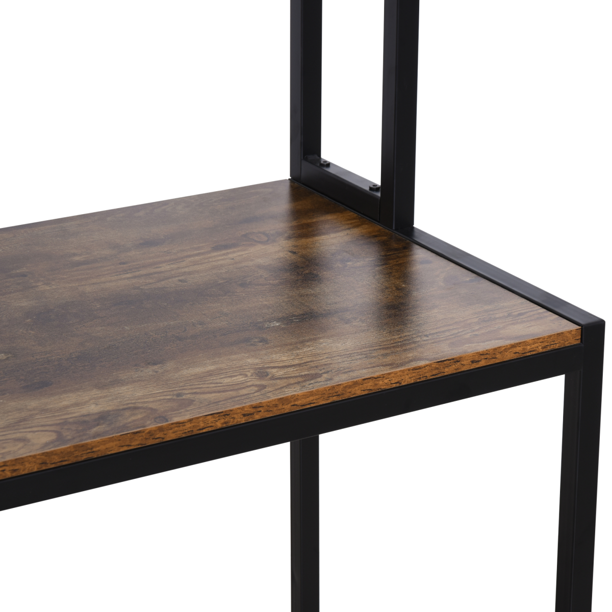 HOMCOM Industrial L-Shaped Desk with Upper Shelf, 149 x 140cm – Corner Home Office Workstation, Brown & Black