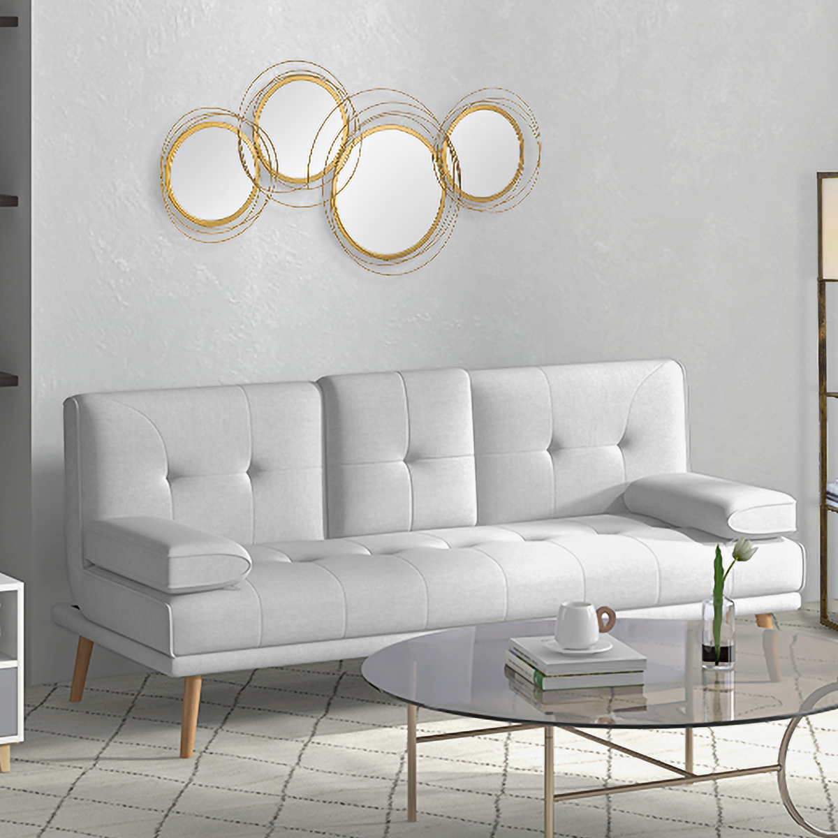 HOMCOM 4-Piece Gold Metal Wall Art with Decorative Mirrors – Modern Wall Sculpture