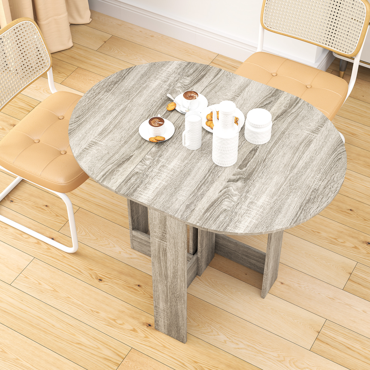 HOMCOM Folding Drop Leaf Dining Table with Safety Latch – Extendable Kitchen Table, Grey