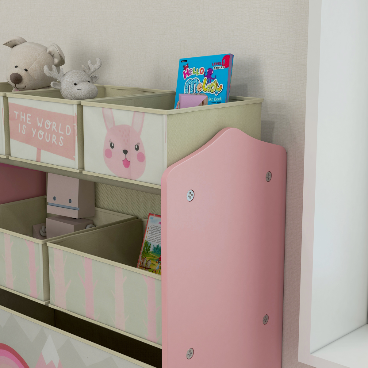 ZONEKIZ Kids Storage Unit with 6 Boxes – Children's Toy Storage Organiser for Ages 3-8, Pink