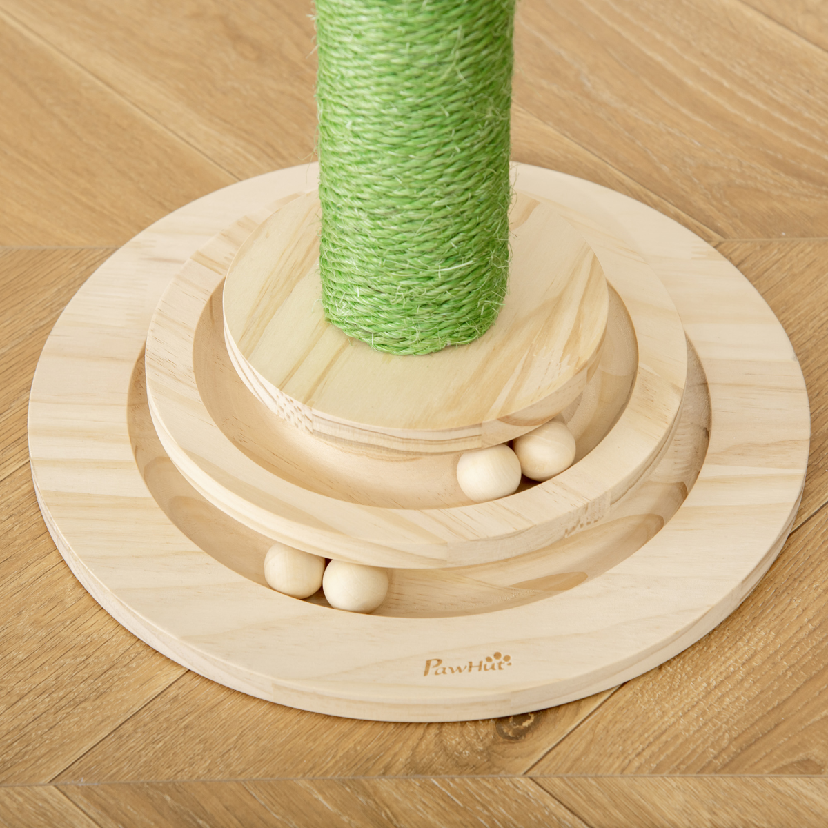 Pawhut Cactus Cat Tree with Sisal Scratching Post, Hanging Ball and Roller Platform – Compact Plush Activity Toy