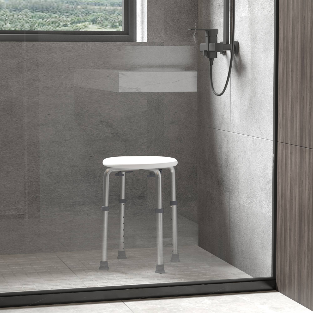 HOMCOM Adjustable Bath Chair Shower Stool with Suction Pads – Bathroom Safety Aid for the Elderly