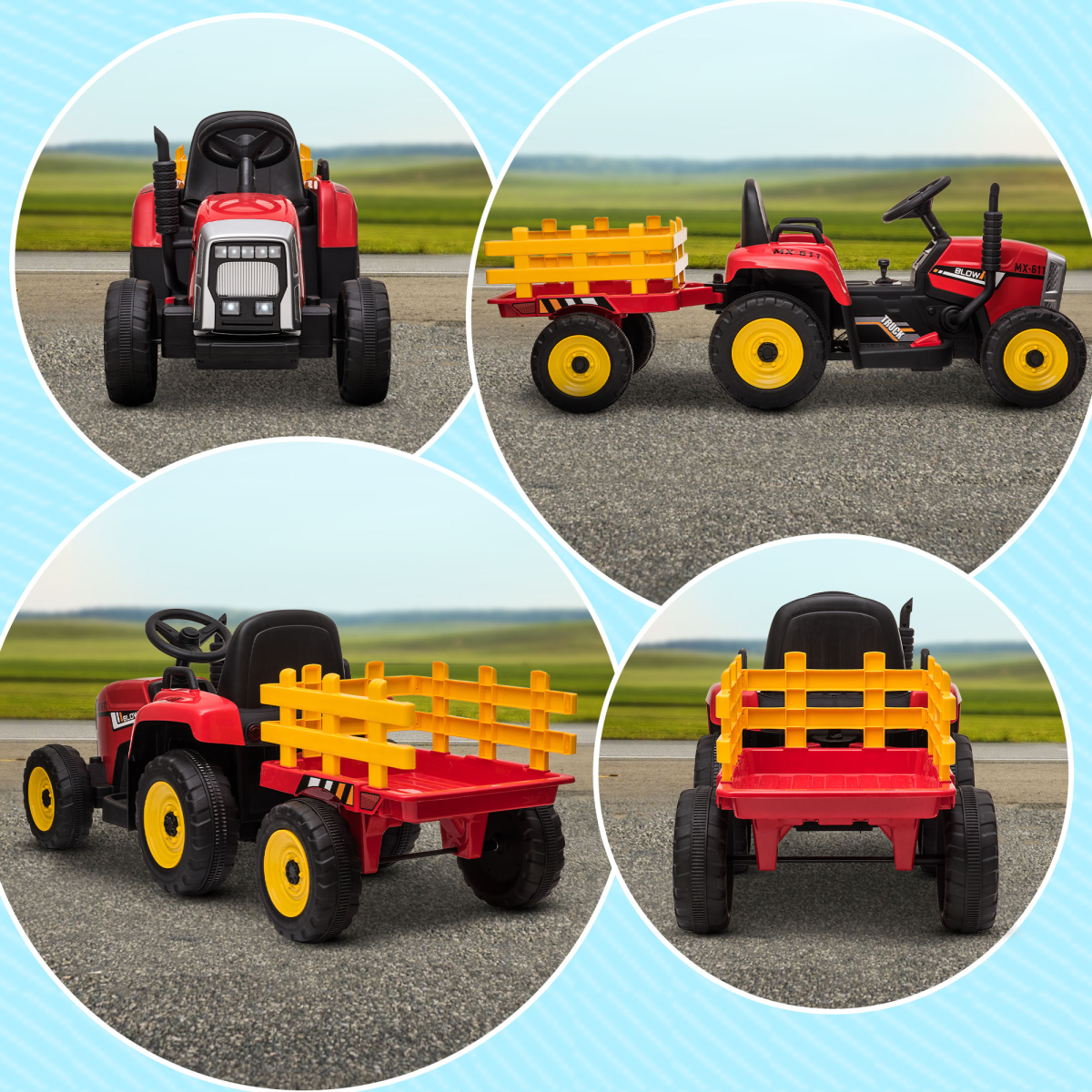 HOMCOM Ride-On Tractor with Detachable Trailer, Remote Control & Music – Kids Electric Toy, Red
