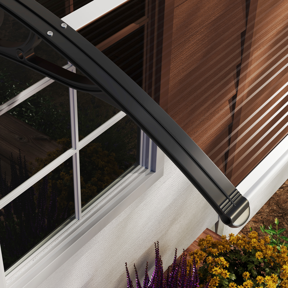 Outsunny Curved Polycarbonate Door & Window Canopy Awning, UV and Water Resistant – Brown