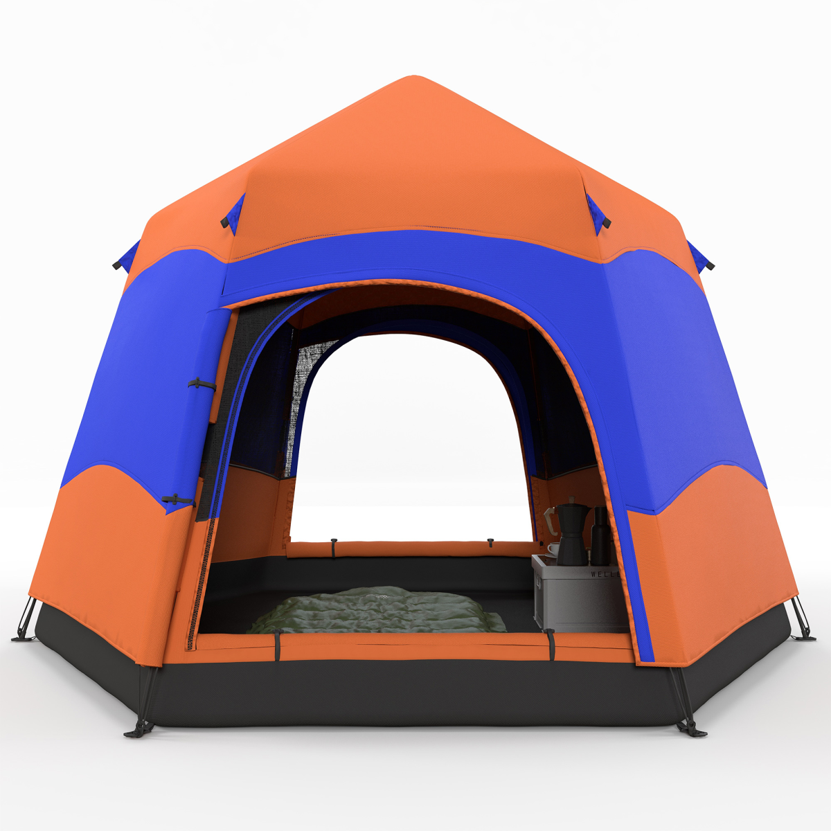 Outsunny 4 Person Pop Up Hexagon Tent with Mesh Windows – Portable Family Camping & Festival Shelter