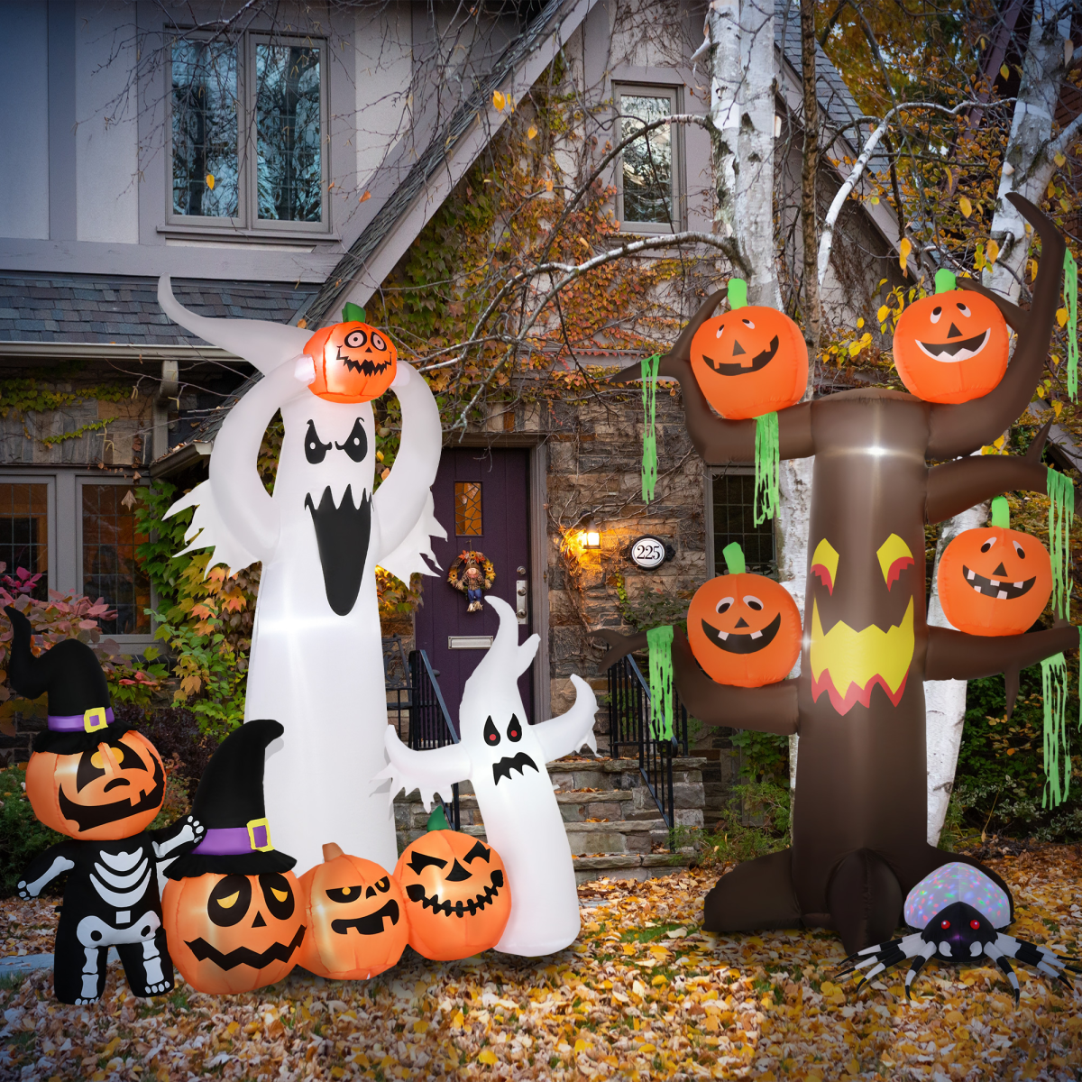 HOMCOM 6ft LED Halloween Inflatable Floating Ghost & Pumpkin – Outdoor Party Decoration, IP44