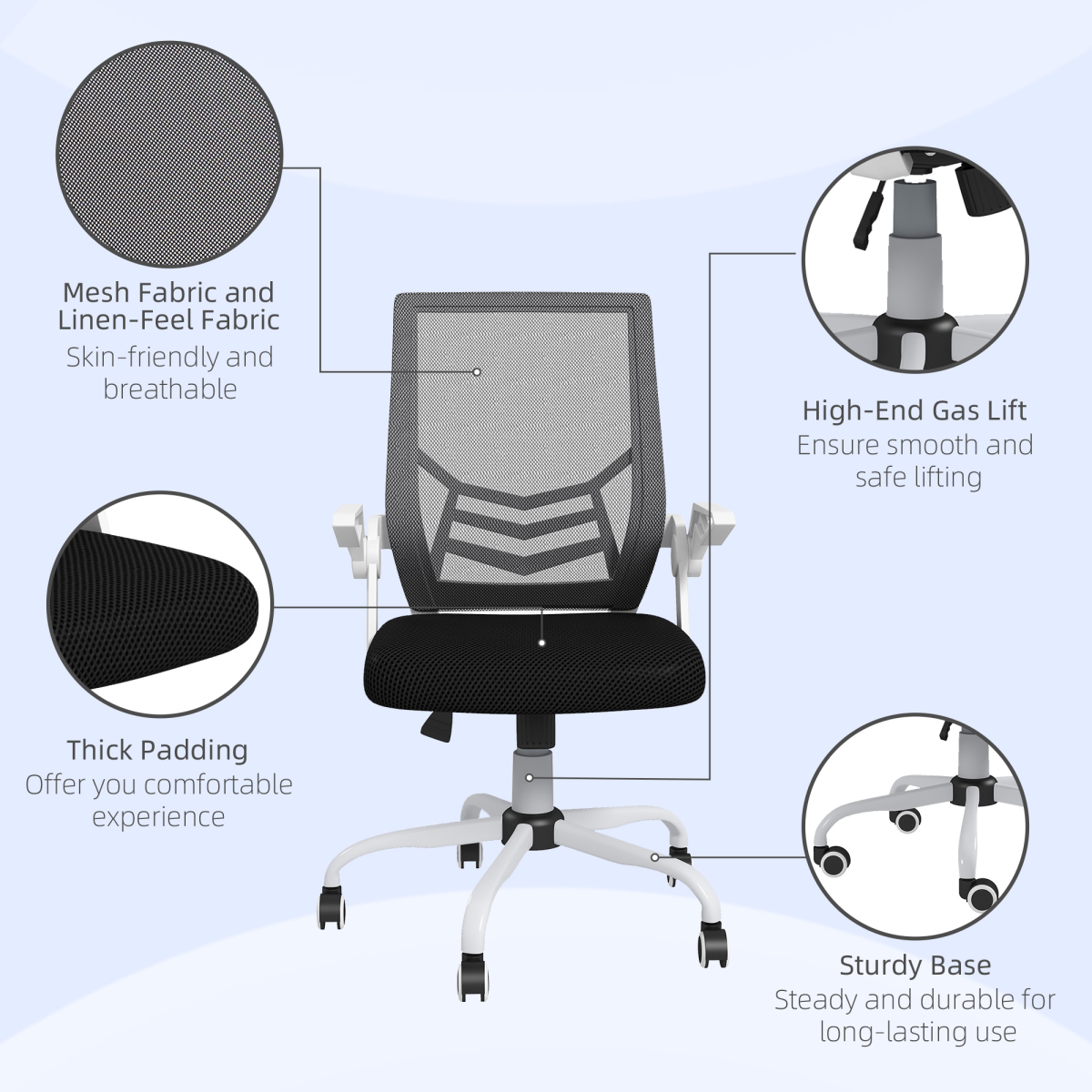 Vinsetto Mesh Swivel Office Chair with Lumbar Support and Flip-Up Armrests – Home Task Chair, Black